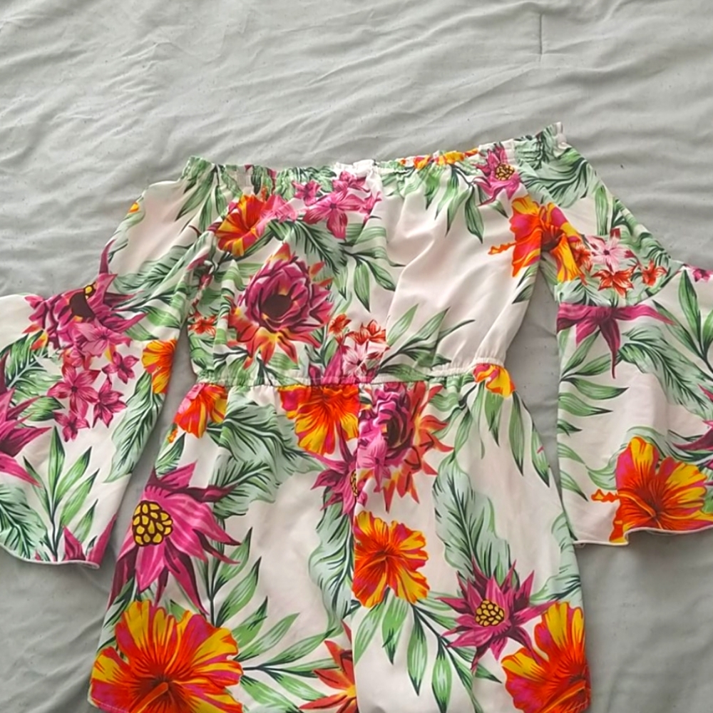 Blush Floral Romper, Large, (White,Pink,Green,Viol